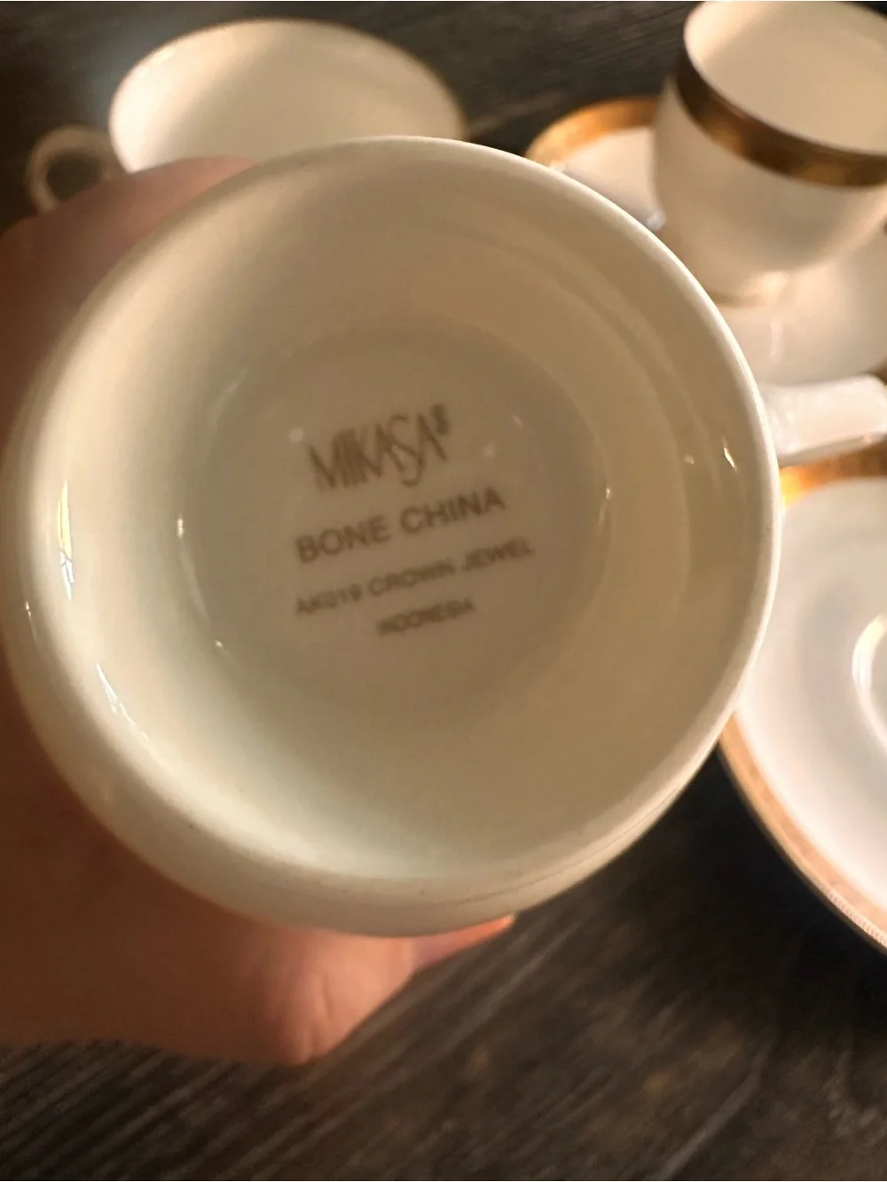Mikasa Crown Jewel Gold Rimmed Teacup and Saucer Set x3